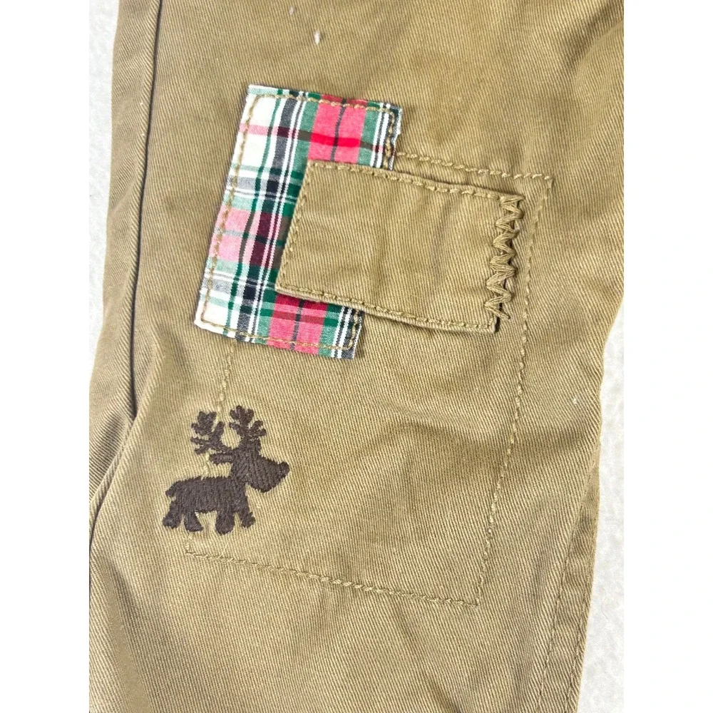 OshKosh Bgosh Baby Boy 6M Plaid Bodysuit and Khaki Cargo Pants Outfit Set Rd Grn
